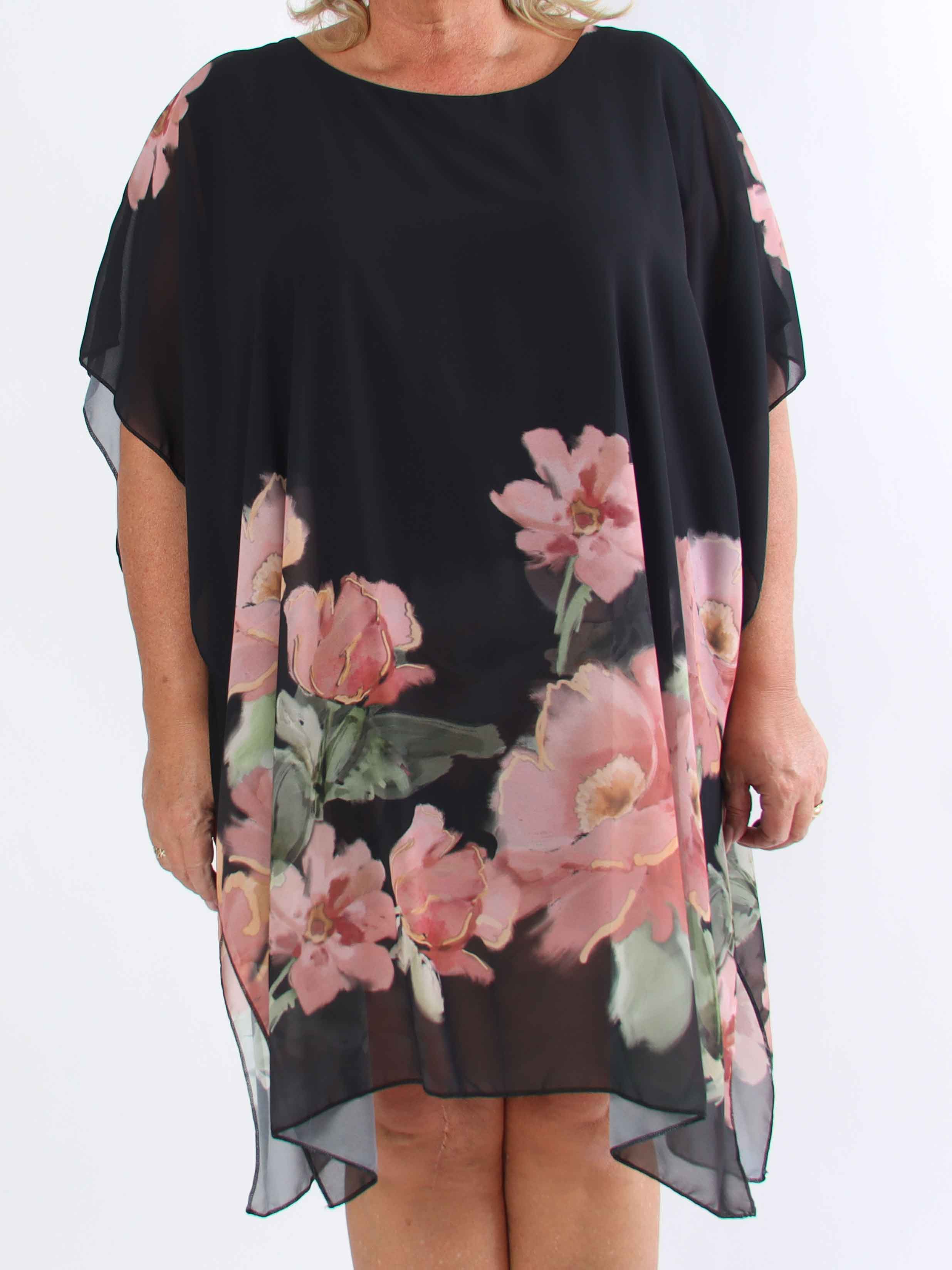 Mirabella - Plus size tunikakjole med chiffonlag og underkjole i viskose